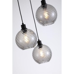 Radiance - Matt Black 3 Light Cluster Pendant with Smoked Swirled Glass