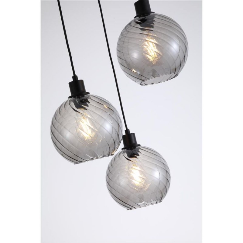 Searchlight-44520-3SM - Radiance - Matt Black 3 Light Cluster Pendant with Smoked Swirled Glass