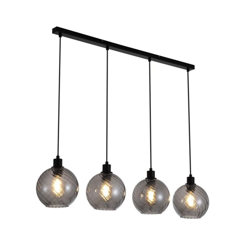 Searchlight-44520-4SM - Radiance - Matt Black 4 Light over Island Fitting with Smoked Swirled Glass