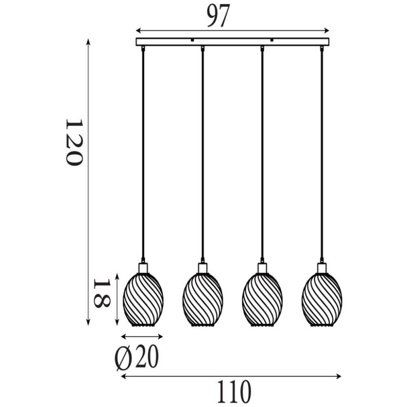 Searchlight-44520-4SM - Radiance - Matt Black 4 Light over Island Fitting with Smoked Swirled Glass