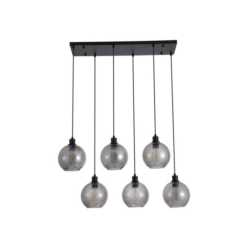 Searchlight-44520-6SM - Radiance - Matt Black 6 Light over Island Fitting with Smoked Swirled Glass