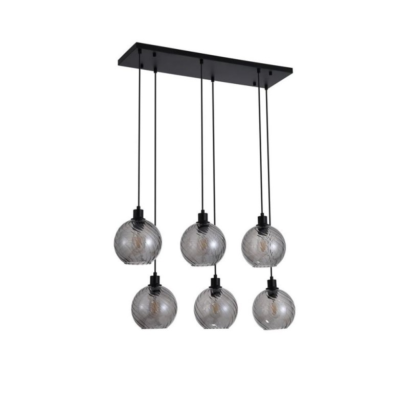 Searchlight-44520-6SM - Radiance - Matt Black 6 Light over Island Fitting with Smoked Swirled Glass