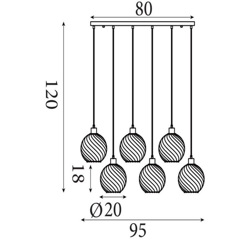 Searchlight-44520-6SM - Radiance - Matt Black 6 Light over Island Fitting with Smoked Swirled Glass