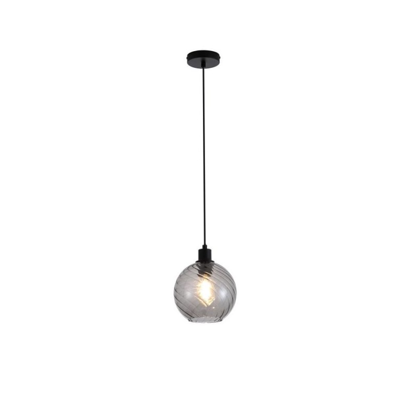 Searchlight-44520SM - Radiance - Matt Black Pendant with Smoked Swirled Glass