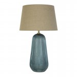 Cameo - Blue Glass Table Lamp with Natural Linen Shade