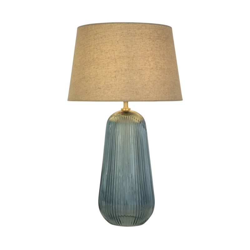 Searchlight-44652AZ - Cameo - Blue Glass Table Lamp with Natural Linen Shade