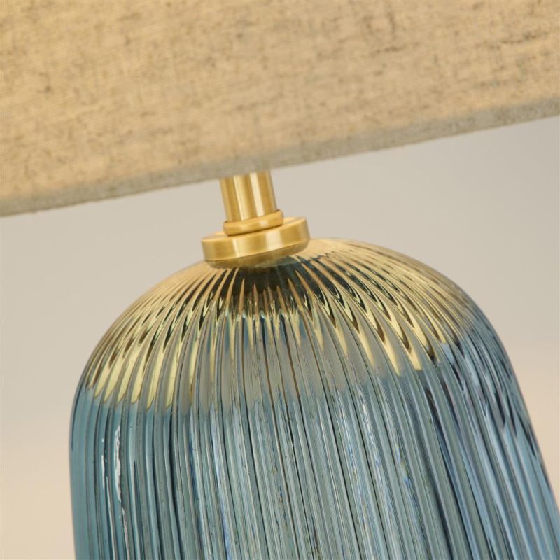 Searchlight-44652AZ - Cameo - Blue Glass Table Lamp with Natural Linen Shade