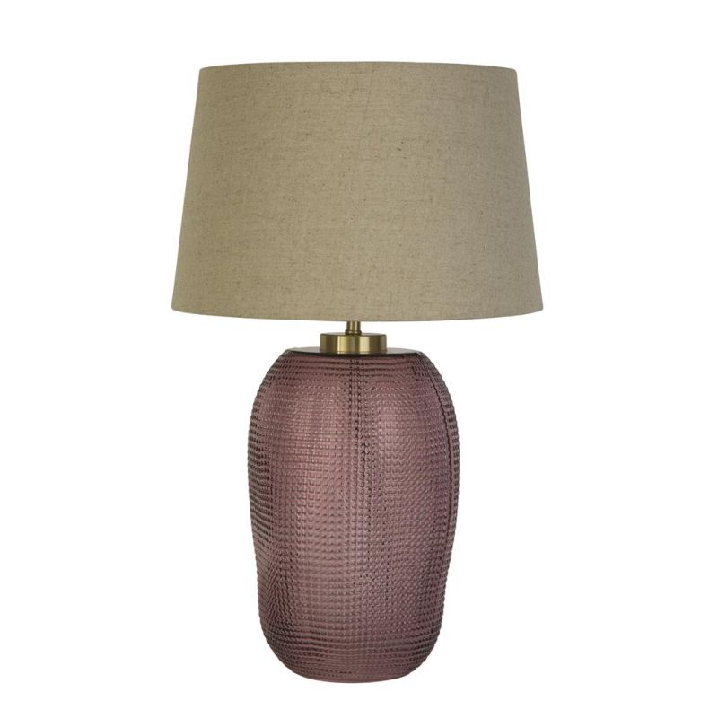 Searchlight-44652PI - Amethyst - Pink Glass Table Lamp with Natural Linen Shade