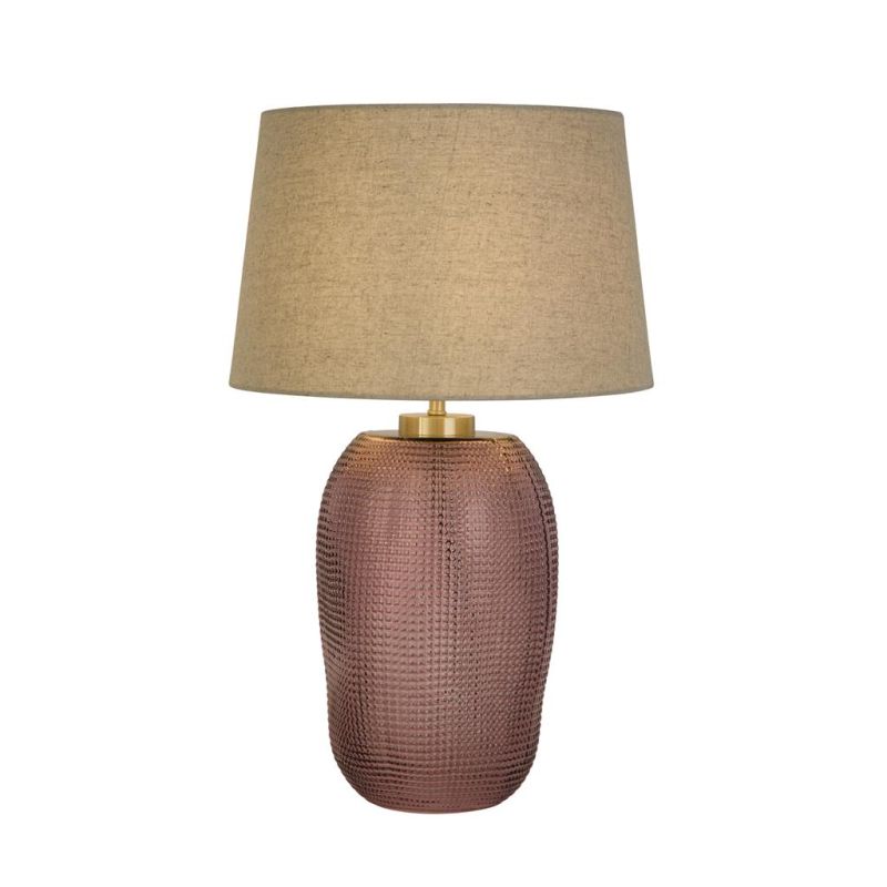 Searchlight-44652PI - Amethyst - Pink Glass Table Lamp with Natural Linen Shade