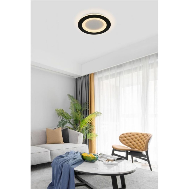 Searchlight-44712BK - Ringo - Matt Black & White CCT Flush with Remote Control ∅ 25 cm