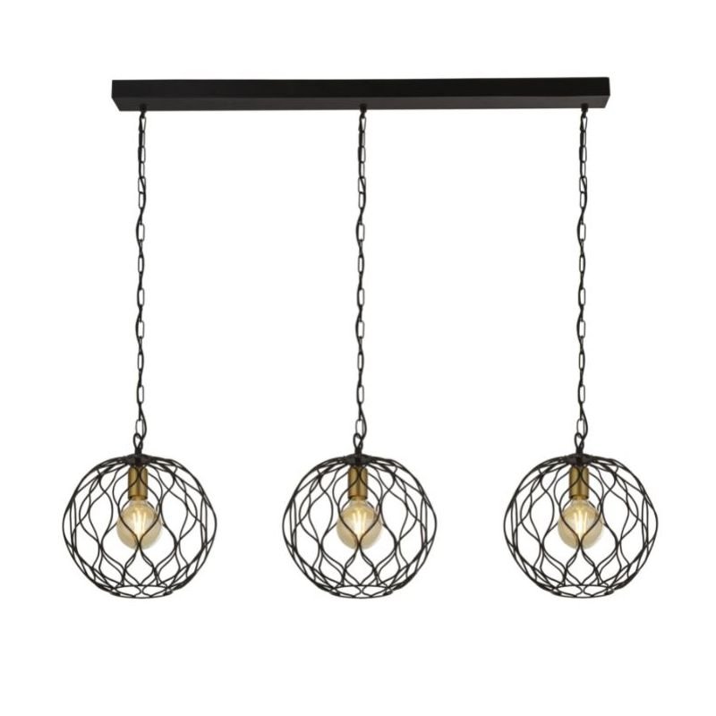Kitchen Lights - Finesse - Black & Gold Cage 3 Light over Island Fitting Searchlight-4503-3BK - Finesse - Black & Gold Cage 3 Light over Island Fitting