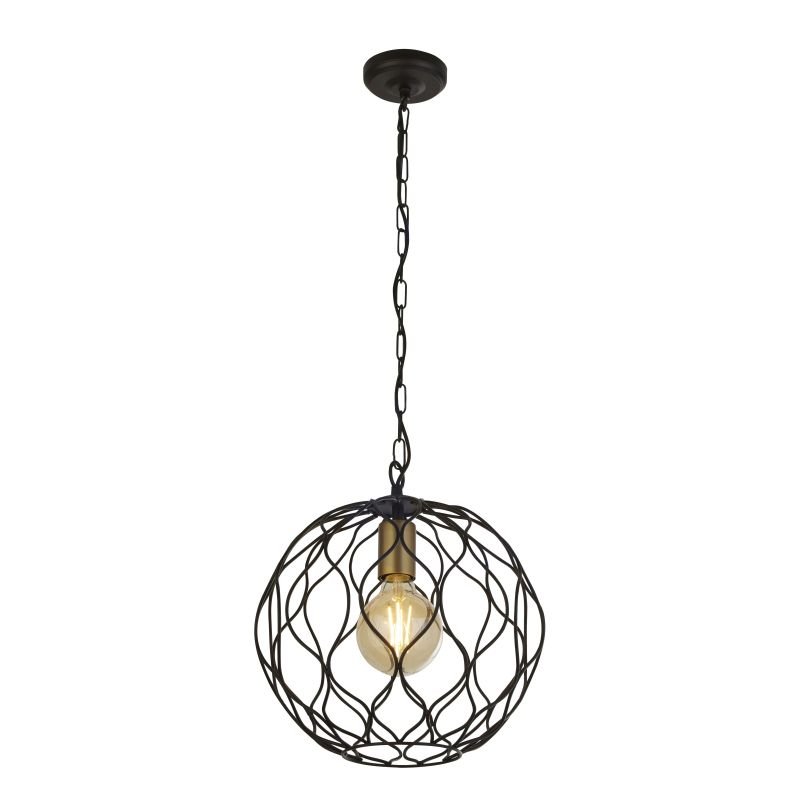 Ceiling Lights - Finesse - Matt Black and Gold Single Globe Pendant Searchlight-4511-1BK - Finesse - Matt Black and Gold Single Globe Pendant