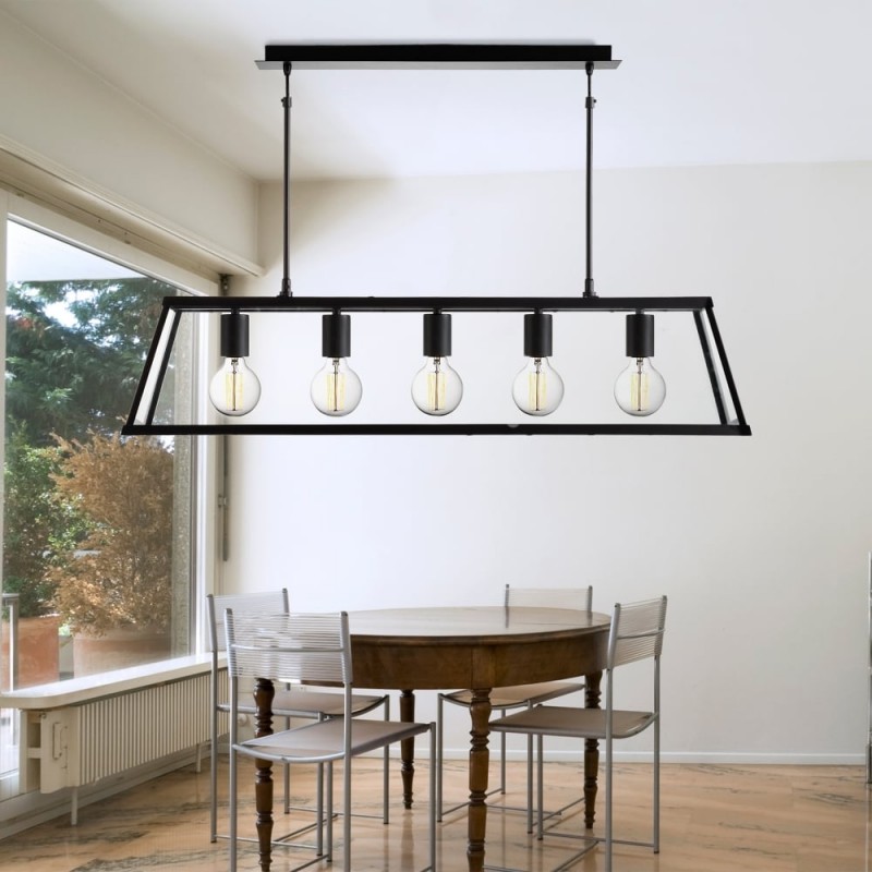 Kitchen Lights - Voyager - Matt Black & Glass 5 Light over Island Fitting Searchlight-4614-5BK - Voyager - Matt Black & Glass 5 Light over Island Fitting