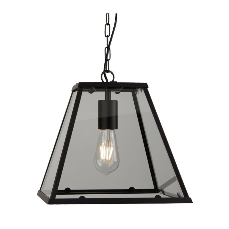 Ceiling Lights - Voyager - Matt Black & Glass Tapered Single Lantern Pendant Searchlight-4661BK - Voyager - Matt Black & Glass Tapered Single Lantern Pendant