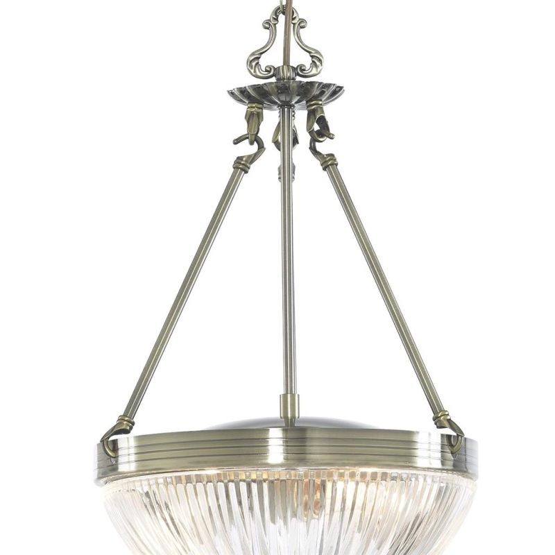 Searchlight-4772-2AB - Windsor II - Antique Brass 2 Light Pendant with Ribbed Glass
