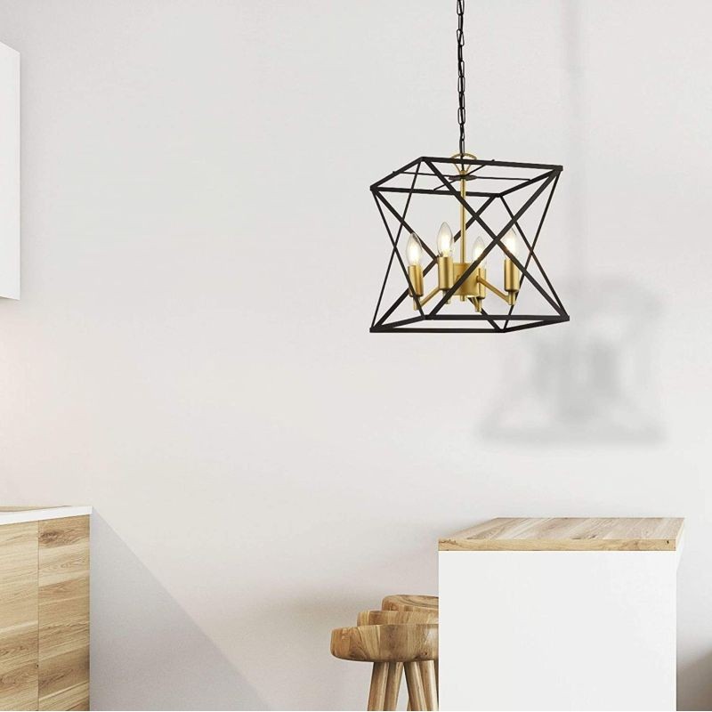 Ceiling Lights - Hexa - Black & Gold 4 Light Cage Pendant Searchlight-4784-4BK - Hexa - Black & Gold 4 Light Cage Pendant