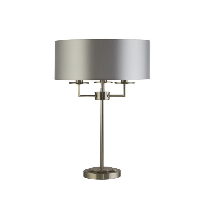 Searchlight-4787SS - Knightsbridge - Silver Silk Shade & Satin Silver 3 Light Table Lamp