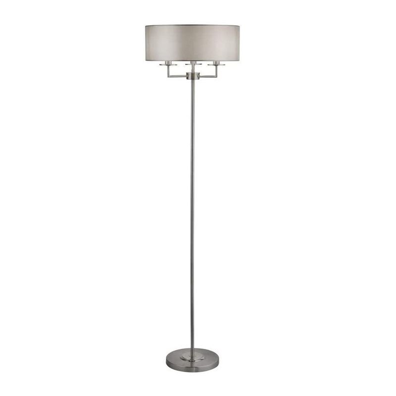 Table & Floor Lamp - Knightsbridge - Silver Silk Shade & Satin Silver 3 Light Floor Lamp Searchlight-4789SS - Knightsbridge - Silver Silk Shade & Satin Silver 3 Light Floor Lamp
