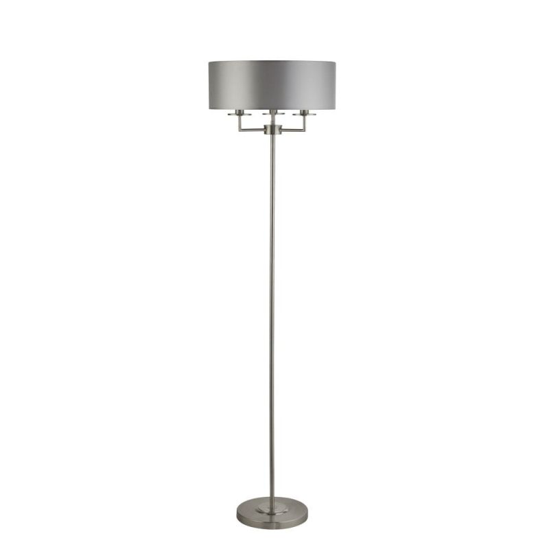 Table & Floor Lamp - Knightsbridge - Silver Silk Shade & Satin Silver 3 Light Floor Lamp Searchlight-4789SS - Knightsbridge - Silver Silk Shade & Satin Silver 3 Light Floor Lamp