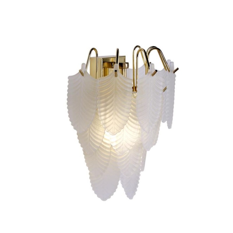 Searchlight-48910-1SB - Feather - Satin Brass Wall Lamp with Frosted Feather Glass