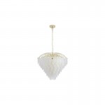 Feather - Satin Brass 10 Light Pendant with Frosted Feather Glass