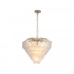 Feather - Satin Brass 6 Light Pendant with Frosted Feather Glass