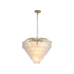 Feather - Satin Brass 6 Light Pendant with Frosted Feather Glass