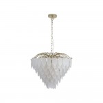 Feather - Satin Brass 6 Light Pendant with Frosted Feather Glass