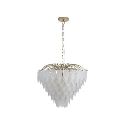 Feather - Satin Brass 6 Light Pendant with Frosted Feather Glass