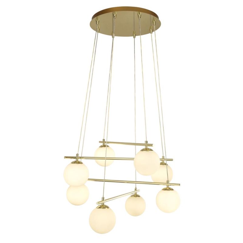 Searchlight-4898-8GO - Kriss Cross - Gold 8 Light Centre Fitting with Opal Glasses