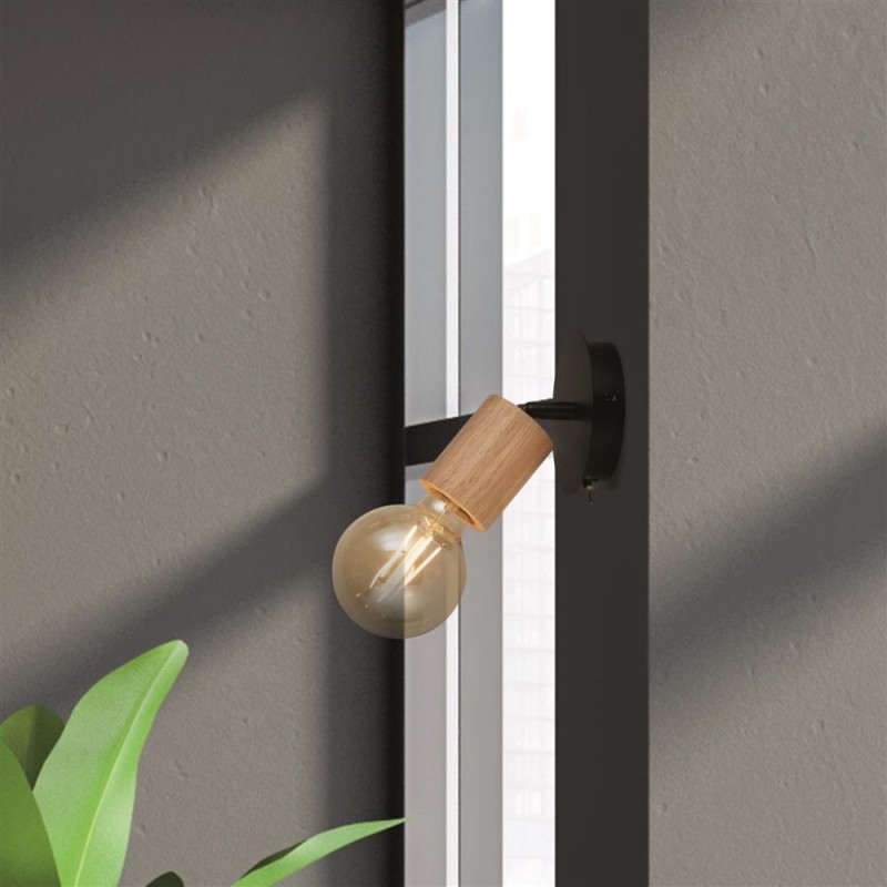 Searchlight-50211-1NA - Spinny - Wood & Black Spotlight