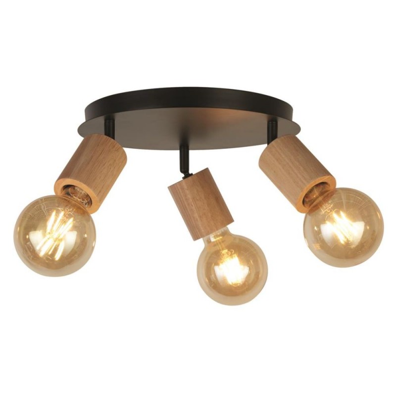 Searchlight-50211-3NA - Spinny - Wood & Black 3 Spotlights