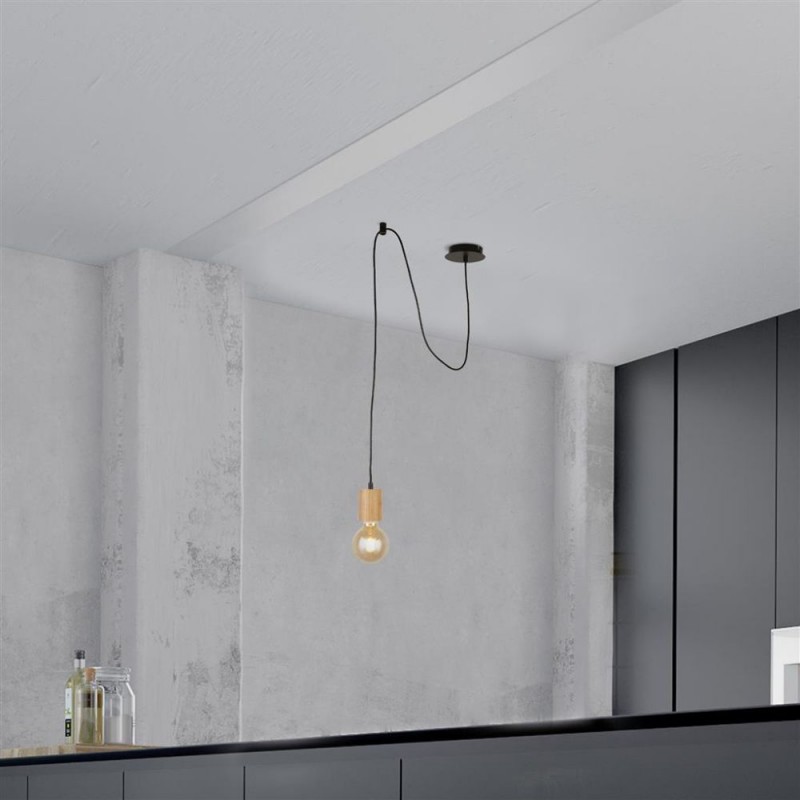 Searchlight-50212-1NA - Spinny - Wood & Black Pendant