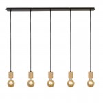 Spinny - Wood & Black 5 Light over Island Fitting