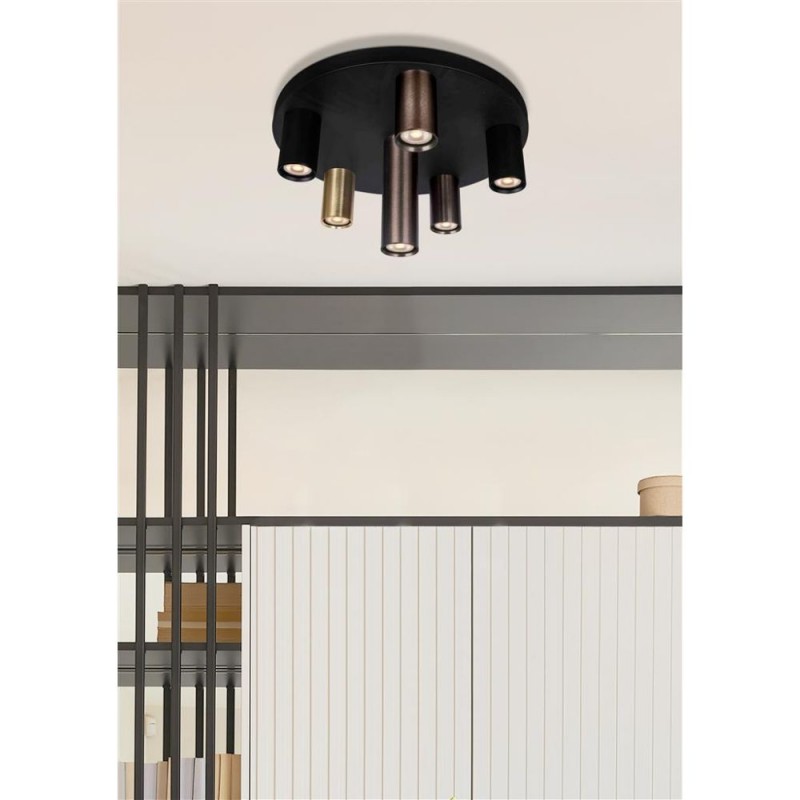 Searchlight-50570-6BK - Tubes - Black 6 Light Flush with Multicoloured Slim Tubes