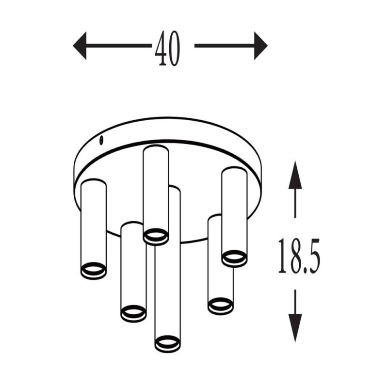 Searchlight-50570-6BK - Tubes - Black 6 Light Flush with Multicoloured Slim Tubes