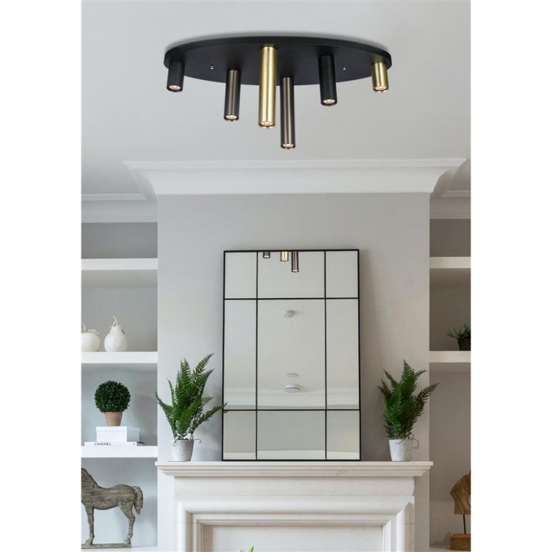 Searchlight-50571-6BK - Tubes - Black 6 Light Flush with Multicoloured Slim Tubes