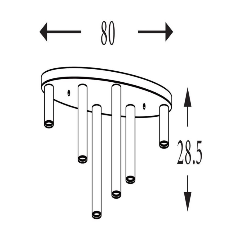 Searchlight-50571-6BK - Tubes - Black 6 Light Flush with Multicoloured Slim Tubes