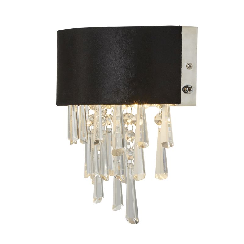 Searchlight-50818-2BK - Glamour - Black Velvet 2 Light Wall Lamp with Crystal