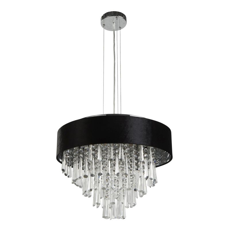 Searchlight-50818-5BK - Glamour - Black Velvet 5 Light Pendant Convertible to Flush with Crystal