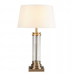 Pedestal - Clear Glass & Antique Brass with Cream Shade Table Lamp Pedestal - Clear Glass & Antique Brass with Cream Shade Table Lamp