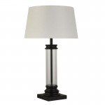 Pedestal - Clear Glass & Black with Cream Shade Table Lamp Pedestal - Clear Glass & Black with Cream Shade Table Lamp