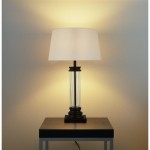 Pedestal - Clear Glass & Black with Cream Shade Table Lamp Pedestal - Clear Glass & Black with Cream Shade Table Lamp