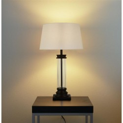 Pedestal - Clear Glass & Black with Cream Shade Table Lamp Pedestal - Clear Glass & Black with Cream Shade Table Lamp