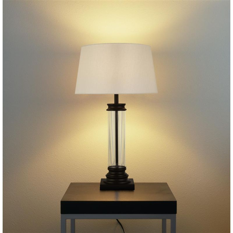Searchlight-5141BK - Pedestal - Clear Glass & Black with Cream Shade Table Lamp