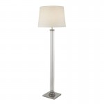 Pedestal - Clear Glass & Satin Silver with White Shade Floor Lamp Pedestal - Clear Glass & Satin Silver with White Shade Floor Lamp