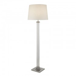 Pedestal - Clear Glass & Satin Silver with White Shade Floor Lamp Pedestal - Clear Glass & Satin Silver with White Shade Floor Lamp