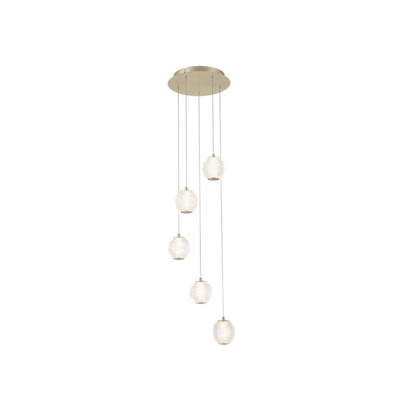 Searchlight-51481-5SB - Allure - Satin Brass 5 Light LED Cluster Pendant with Clear Acrylic