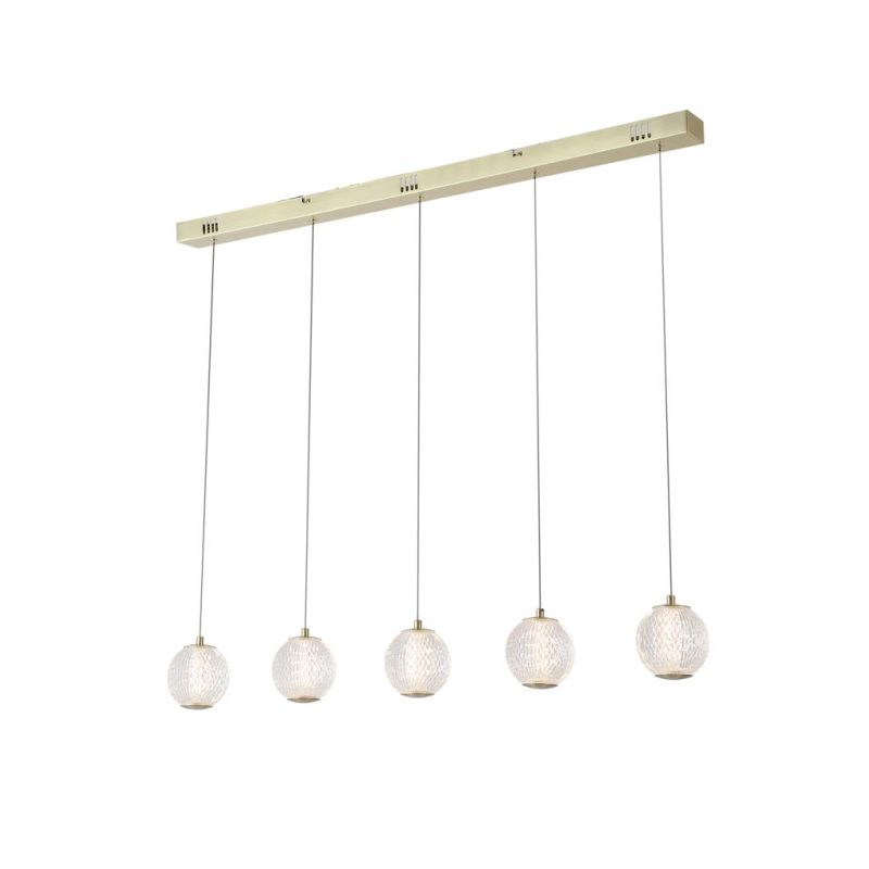 Searchlight-51485-5SB - Allure - Satin Brass 5 Light over Island LED Fitting with Clear Acrylic