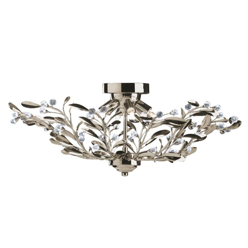 Searchlight-5256-6AB - Carnation - Antique Brass 6 Light Semi Flush with Crystal Details
